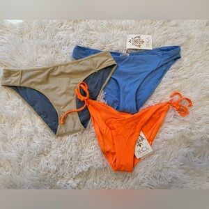 BECCA Bikini Bottom Bundle Sz M NWT Orange Ribbed, Blue And Gold Swim Bottom